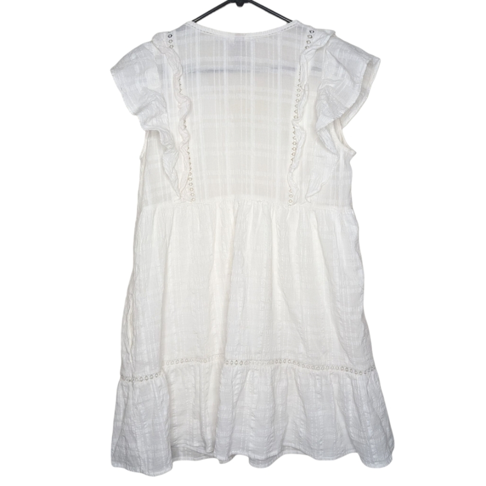Knox Rose V Neck Ruffled White Short Sleeve Cottagecore Mini Dress Size Large - Picture 12 of 16